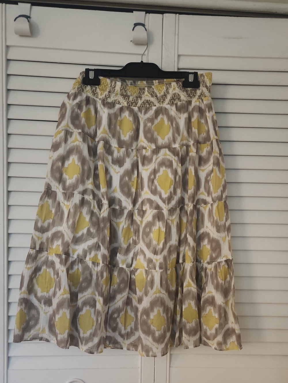 Old Navy Yellow and Taupe Tiered Ikat Midi Skirt